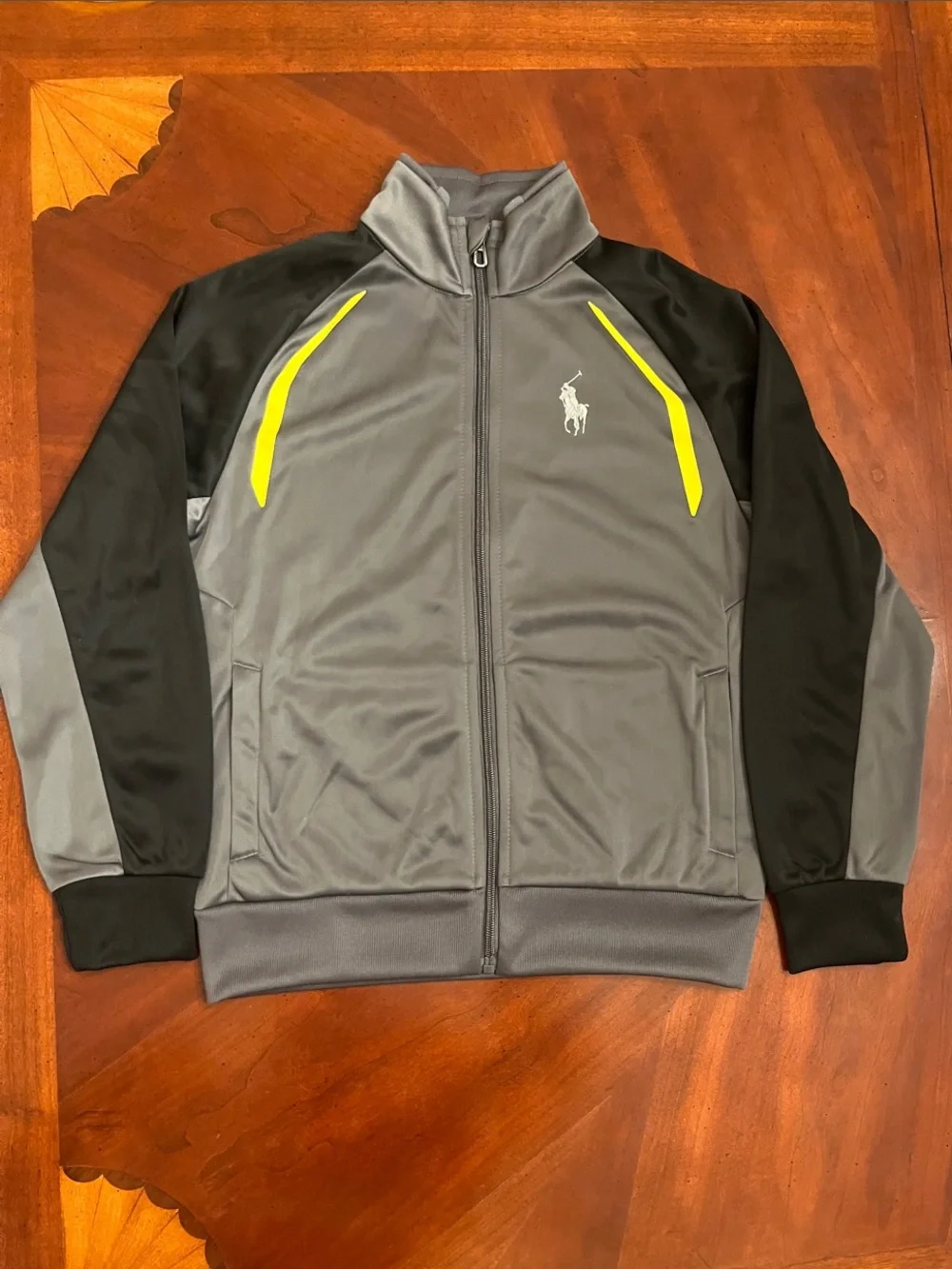Ralph Lauren Gray & Black Track Jacket with Yellow Trim